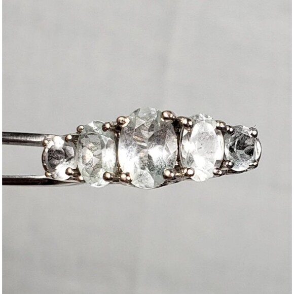 Vintage 5 Round Aquamarine Stones Signed STS 925 Ring Size 5 - Picture 14 of 16